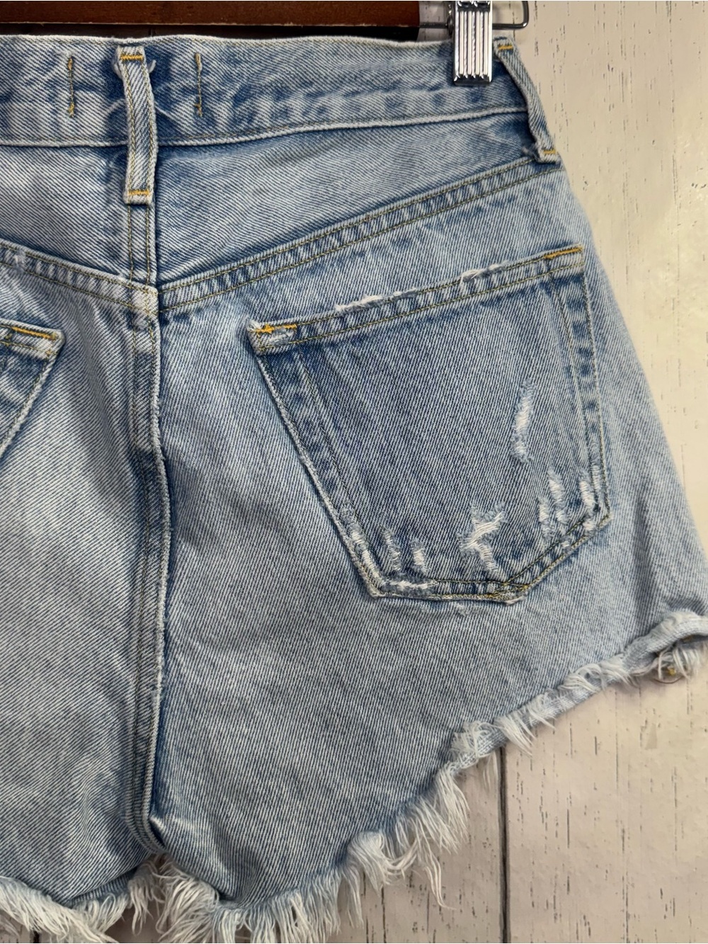 Agolde Parker Distressed Denim Shorts 23 Button Fly Light Wash Cutoff Festival - Picture 11 of 16